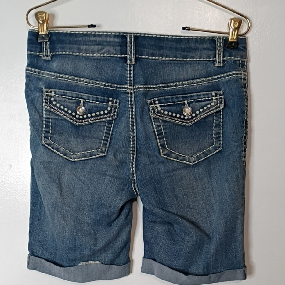Cherokee Indigo Denim Shorts Women's XL 14-16 White Hem Embroidered - Picture 7 of 11